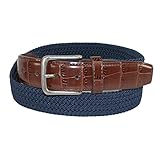 CTM Men's Elastic Braided Golf Belt with Croco Print End Tabs