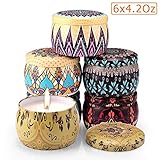 Arosky 6 x 4.2 Oz Pack of 6 Scented Candles Natural Soy Wax Portable Travel Tin Aromatherapy Candle Gift Set - Jasmine/Lotus/Lilac/Gardenia/Rose/Vanilla Fragrance