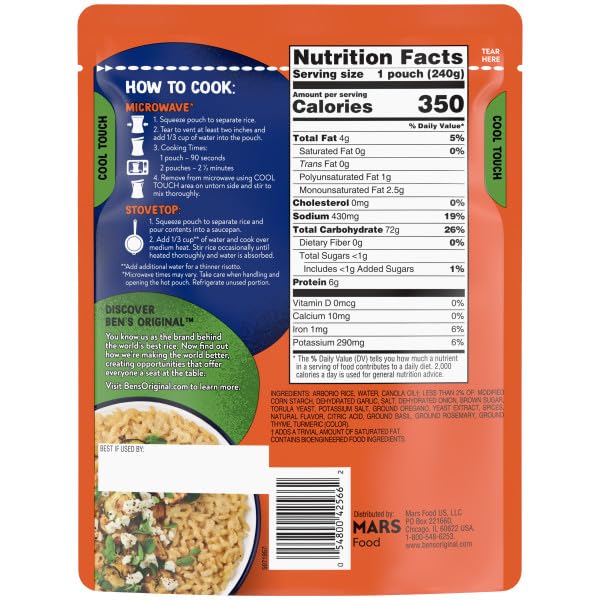 BEN’S ORIGINAL RISOTTO ROASTED GARLIC & HERB FLAVORED RICE, EASY DINNER SIDE, 8.5 OZ POUCH