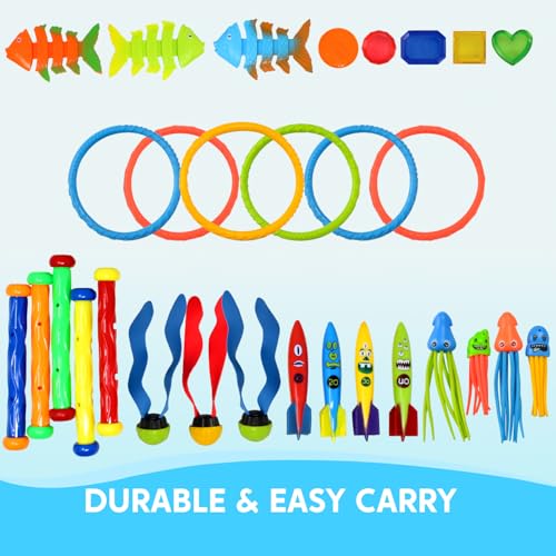 JOYIN 30pcs Diving Toys Water Games Summer Pool Toys for Swimming Underwater Set Training Toys Torpedo Bandit