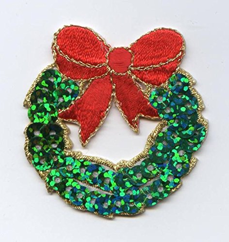 Christmas Sequin Wreath Iron on Embroidered Patch