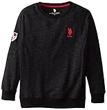 U.S. Polo Assn. Big Boys' Space Dyed French Terry Fashion Crew Neck Pullover, Black, 10/12