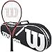 Wilson Federer Black/Red Oversized Pre-Strung Recreational Tennis Racquet Starter Kit or Set Bundled with a Black/White Advantage II Tennis Racket Bag