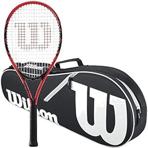Wilson Federer Black/Red Oversized Pre-Strung Recreational Tennis Racquet Starter Kit or Set Bundled with a Black/White…