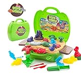 Deardeer Kids Play Dough Dinosaur Play Set 26 Pcs Pretend Play Toy Kit with Dough and Moulds in a Portable Case