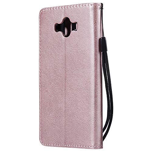 Herzzer Strap Leather Case for Huawei Mate 10,Wallet Flip Cover for Huawei Mate 10, Stylish Elegant Rose Gold Solid Color Magnetic Folio Smart Stand Cover with Soft TPU