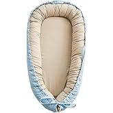 Baby Lounger, Baby Nest Cover for Baby, Reversible & Breathable Cotton, Adjustable Baby Floor Seat for Tummy Time, Portable Infant Lounger, Essentials for Newborns (Blue)