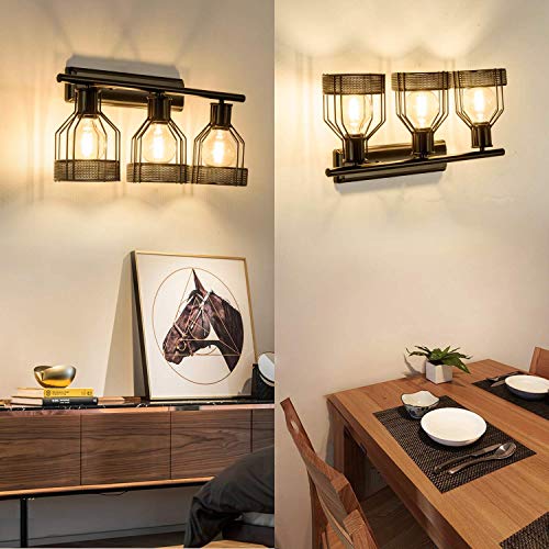 Gladfresit Industrial Bathroom Vanity Light Plug in 3 Lights Retro Cage
