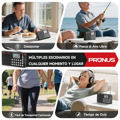 PRUNUS J-168 FM/Am/SW Digital Radio with Manual Preset, Rechargeable Small Portable Radio 2000mah, Sleep Timer, Excellent Reception, Radio with Bluetooth 5.0, TF Player.