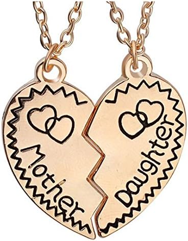 Women's Girl's Necklace Mother and Daughter Heart-shaped Pendant Chain Jewelry (Gold Color)