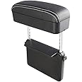 JEYODA Car Armrest Box Adjustable Pad Refit Car Central Lift Armres Storage Organizer Box Arm Rest(Black White line)