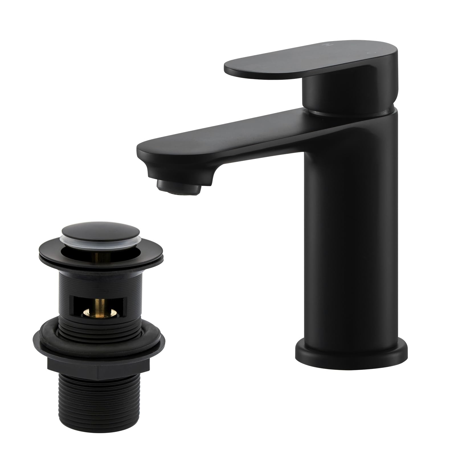 Bathroom Sink Taps with Drain, BATHWEST Basin Taps with Pop Up Waste, Modern Monobloc Single Lever Brass Bathroom Taps Mixer with Sink Plug 072BK (Black)