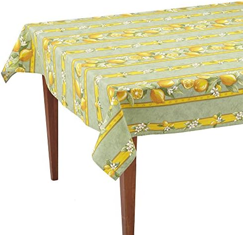 Citrons Vert Striped Rectangular French Tablecloth, Uncoated Cotton, 61 x 79 (4-6 people)