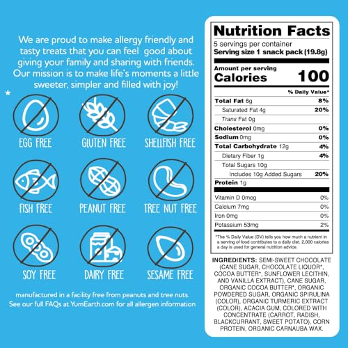 YUMEARTH CHOCO YUMS, 5-0.7 OUNCE SNACK PACKS, ALLERGY FRIENDLY, GLUTEN FREE, NON-GMO, VEGAN, NO ARTIFICIAL FLAVORS OR DYES (3.5 OUNCE (PACK OF 1))