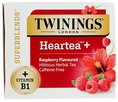 TWININGS, SUPERBLENDS, HEARTEA WITH VITAMIN B1, RASPBERRY, HIBISCUS HERBAL TEA, CAFFEINE FREE, 16 TEA BAGS, 1.12 OZ (32 G)