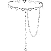 Xindojuz Heart Chain Belts for Women, 48" Fashion Waist Chain Rhinestone Flower Girls Belt, Adjustable Metal Body Belly for Dresses Jeans Bikini Jewelry Heart Waist Necklace Bikini Chains