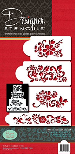 Designer Stencils C433 Floral Explosion Set Cake Stencils, Beige/semi-transparent