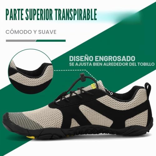 Zapatillas Barefoot Hombre Mujer Zapatillas Minimalistas Zapatos Barefoot Calzado Minimalistas Zapatillas de Trail Running Barefoot Shoes para Zero Drop Suela Caqui,Gr.42