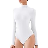 REORIA Women's Turtle Neck Long Sleeve Bodysuits Basic Slim Fit Double Lined Layering Tops for Fall & Winter