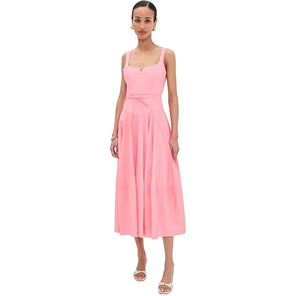 open lace back dress AMUR Women's Judah Scallop Pleated Dress, Calla Lily, 2 at Amazon Women's  Clothing store