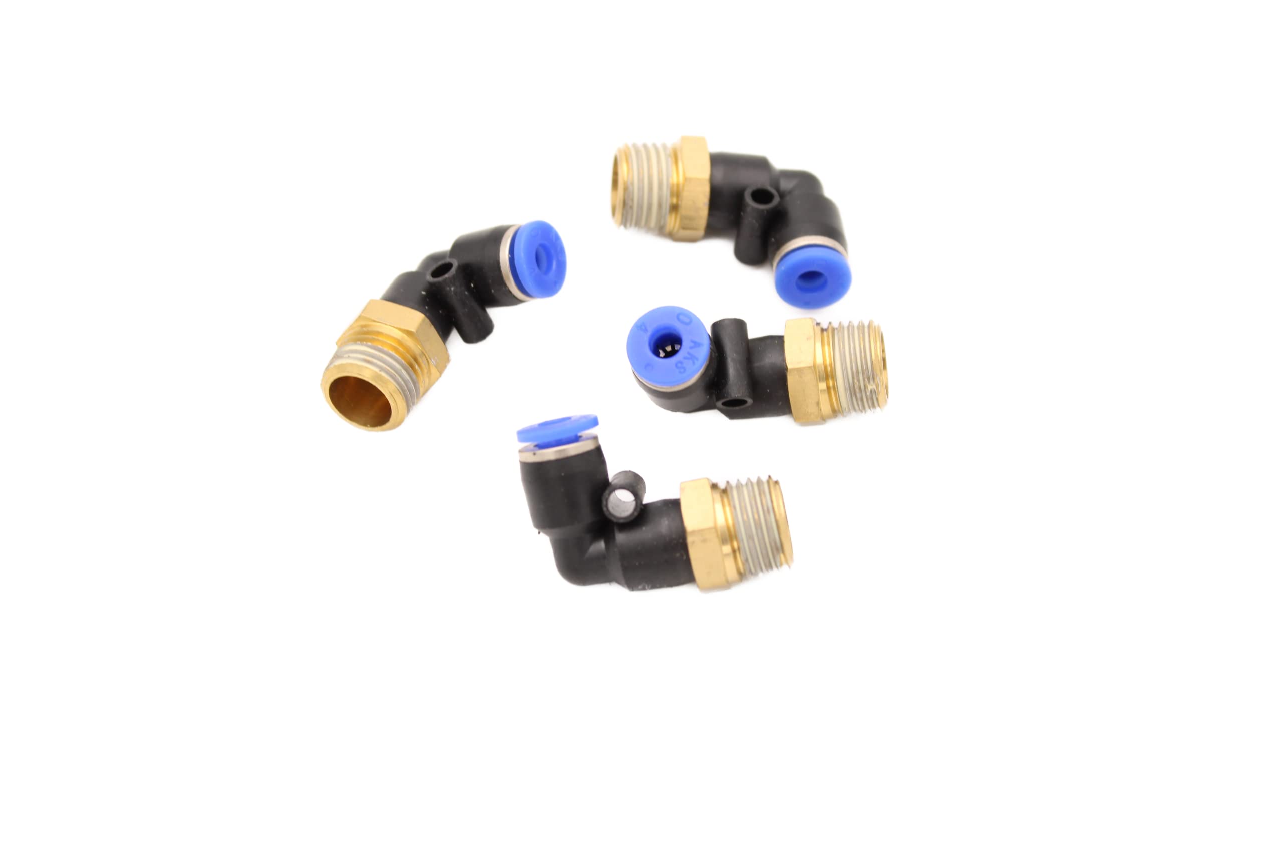 Pneumatic Angle Plug Fitting 90° 1/4 Inch to 4 mm, Pack of 4 Push In Compressed Air Connection Plug Connection (R 1/4 Inch - 4 mm)