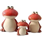 KSZNZB Frog Garden Decor Set of 3,Funny Cute Ceramic Frog Garden Statues Yard Decoration Outdoor Holiday Decorations,Ideal Ornament for Outside Pond Pool Patio Front Porch Backyard (Red)