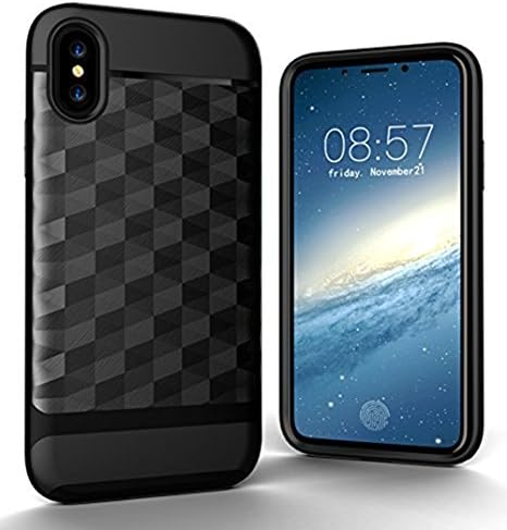 iPhone X Case, Case Rose [Grid Series] Slim Dual Layer Protective Textured Grip Corner Cushion Design for Apple iPhone X (2017) (Black)