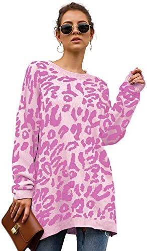 Durio Womens Leopard Pullover Sweaters 