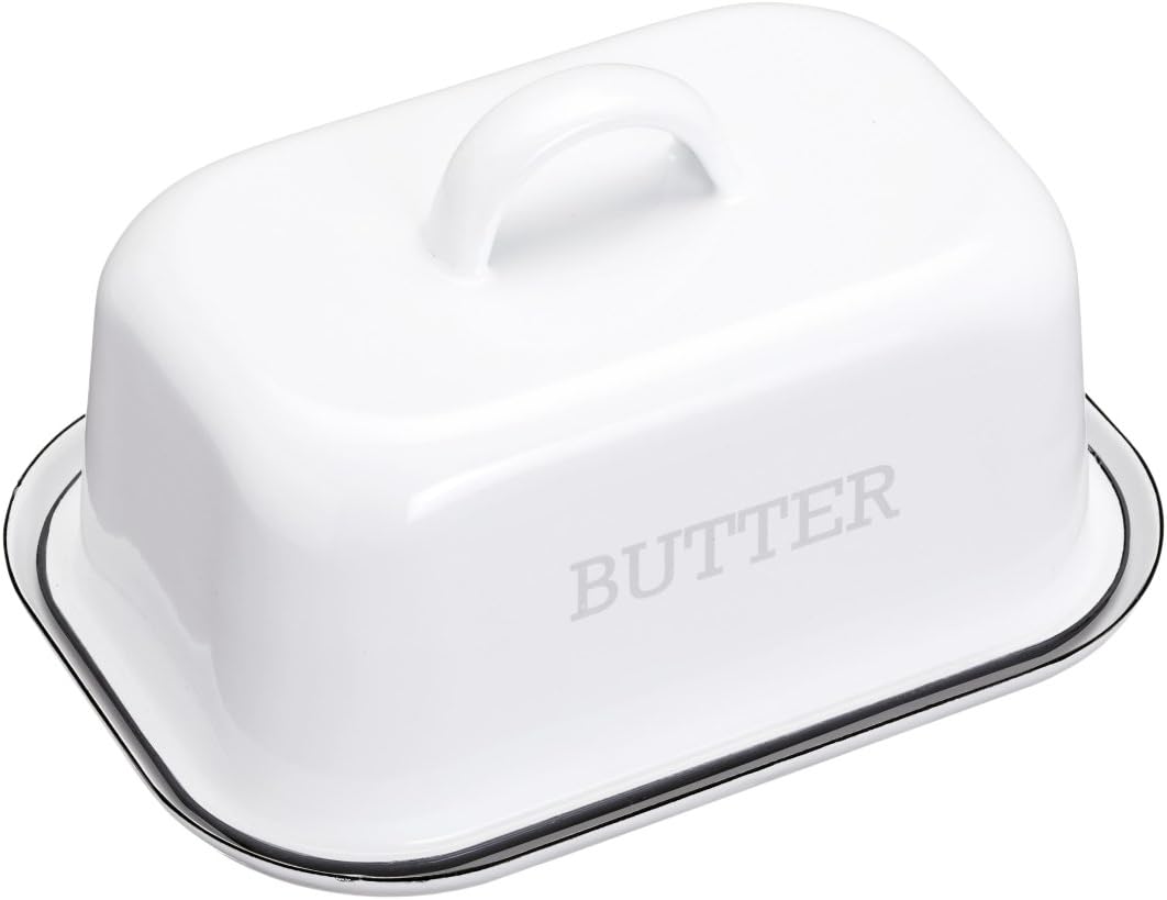Kitchen Craft Butter Dish Living Nostalgia with Lid in White/Grey, 18.7 x 13.5 x 10 cm