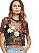 MakeMeChic Women's Embroidered Applique Sheer Mesh Blouse Top 6-Multicolor M