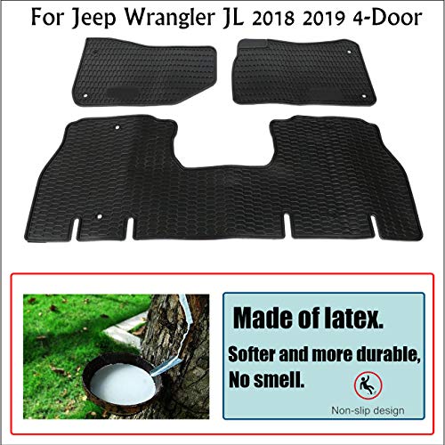 Unique Black Red TPE All-Weather Protector Slush Mat Front and Rear Row Heavy Duty Rubber Liner Set Vehicle Carpet Custom Floor Mats, for Jeep Wrangler JL 2018 2019 4-Door Floor Liners,Odorless