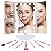 Tri-Fold Lighted Vanity Makeup Mirror, 180°Adjustable, Portable, LED Lights, Touch Screen and 3X/2X/1X Magnification Mirror, Countertop Cosmetic Mirror, Travel & Tabletop Mirror + FREE Makeup Brushes