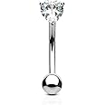 Forbidden Body Jewelry 16g 8mm Surgical Steel 3mm CZ Heart Top Barbell for Daith, Eyebrow and Rook Piercing