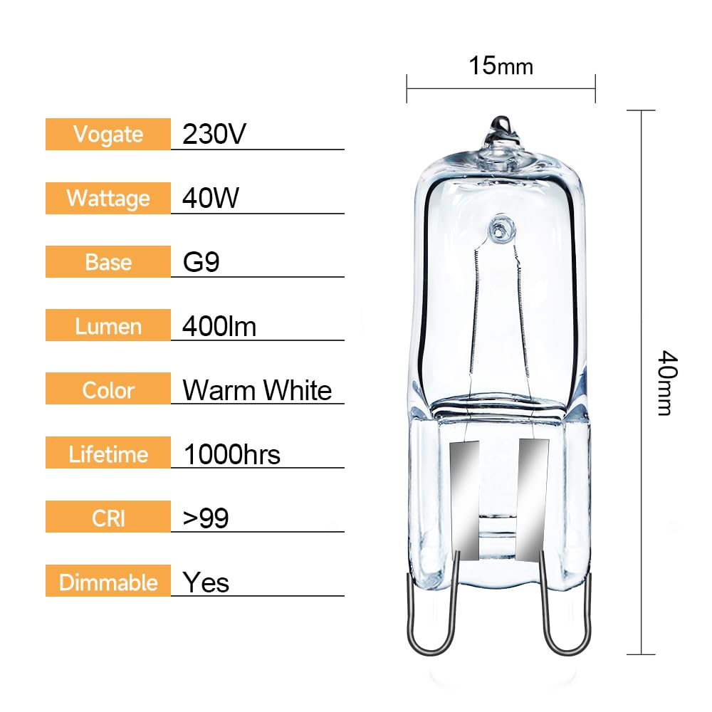 GMY Backofenlampe Glühbirnen G9 40W 230V Oven Lampe Für Neff/AEG/Bosch/Siemens/Miele Backofen- und Mikrowellenanwendungen 300 Grad C Hitzebeständige 2er Pack, Warmweiß 7