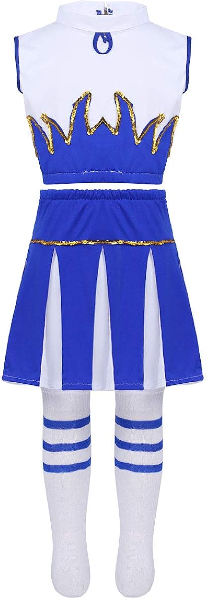 Conjunto De Animadora Para Niñas: Crop Top + Minifalda Plisada Con Lentejuelas Y Gorro (3-16 Años)