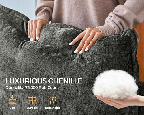 Bedeep 124.8'' Oversized Modular Sofa Comfy Cloud Couch with Storage Wide L-Shaped Sectional Sofa Set with Chaise for Living Room, Covers Washable, 4-Seater with Ottoman, Chenille, Grey