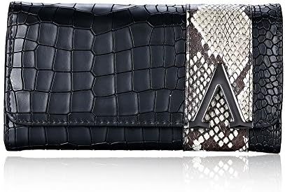 Simple fashion black letter v/Clamshell buckle long bi-fold wallet card-Black