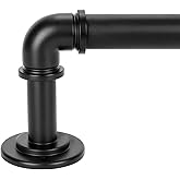OLV Black Industrial Curtain Rods for Windows 48 to 84 Inch(4 to 7 Feet), 1 Inch Diameter Blackout Wrap Around Adjustable Heavy Duty Window Drapery Rods, Indoor and Outdoor, Matte Black