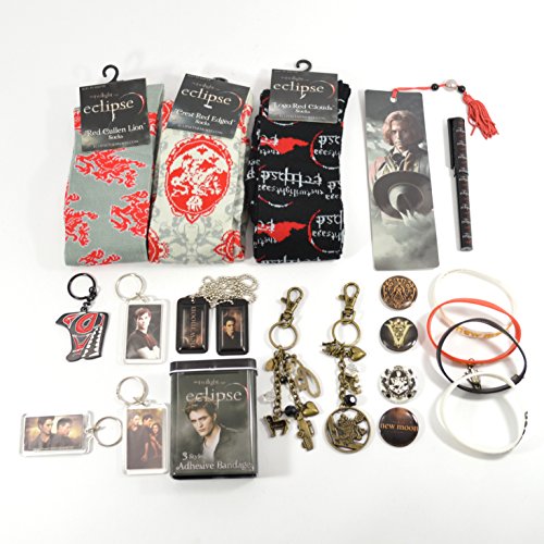 Twilight Fan Ultimate Gift Package Includes Socks, Buttons, Keychains, Bookmark, Pen, Jelly Bracelets, Bandages, Bag Clips, and Dog Tags