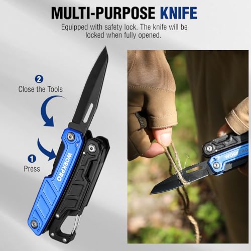 WORKPRO Multi-purpose Pliers, 11 in 1 Multifunction Pliers, Stainless Steel Folding Multifunctional Tool with Pliers Saws Screwdriver for Camping Hiking (Blue)