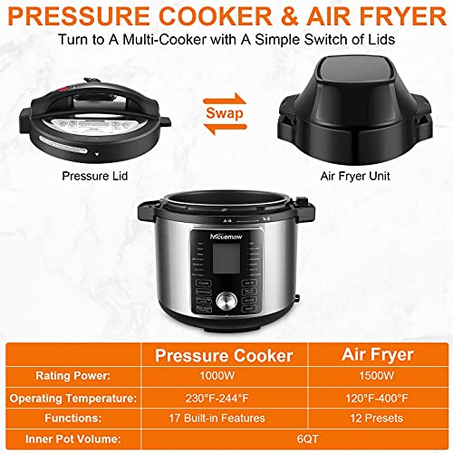 Nictemaw 17in1 Pressure Cooker, 6QT Air Fryer Electric Pressure
