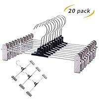 VEHHE Pants Hangers Add On Skrit Hangers with Clips 20 PCS Clothes Stackable Hangers Space Saving Adjustable Non-Slip Stainless Metal Hangers Heavy Duty for Clothes Shoes Slacks Ties Hats (Metal)