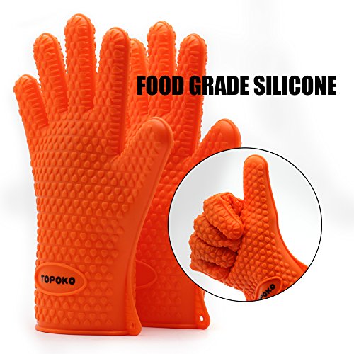 New Hot Sale Oven Mitts Gloves Resistant MAX Heat Silicone BBQ Grilling Gloves for Cooking Baking Barbecue Potholder-Orange - Thumbnail 4