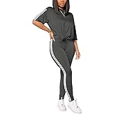 HBQ Women 2 Piece Outfits Summer Sweatsuits Drop Shoulder Tracksuits Biker Short Workout Jogger Sets