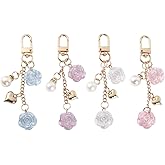 4Pcs Rose Flower Keychain Pendents Flower Keyring Car Keys Ring Accessories Handbag Backpack Charm Decor for Women Girls