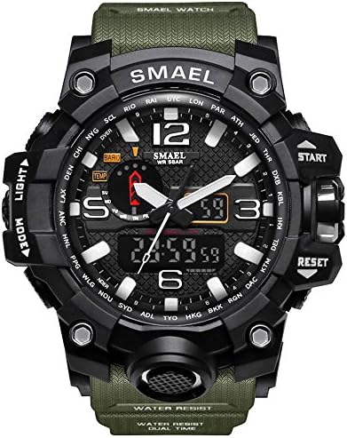 SMAEL Men's Sports Analog Digtal Wrist Watch Dual Quartz Movement Military Time Water Resistant with Backlight (Green)