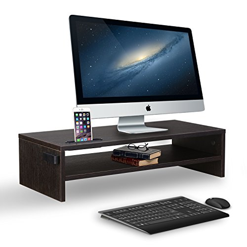 Wood Computer Monitor Stand Riser,TV Shelf Risers 21.3 inch 2 Tiers,with Keyboard Storage Space for Home & Office Use