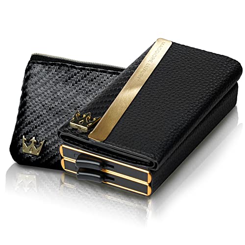 MAGGIORE LUXURY Unisex Wallet Double Card Holder Up to 12 Cards Genuine Leather for Men and Women Protection Rfid Protection Italian Quality Free Coin Purse Double Gold Wallet Milan