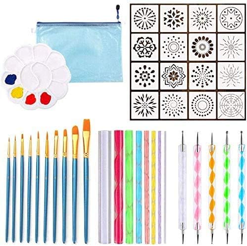 41 Pieces Mandala Rock Dotting Tools Different Size Art Painting Tools Set including Mandala Stencils and Paint Pallet Mandala Art