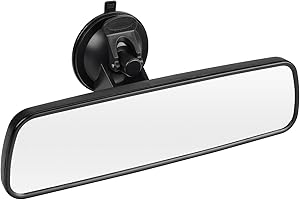 9.6'' Rear View Mirror with Suction Cup, Stick on Universal Inside Rearview White Mirror with Realistic Flat Wide Angle Mount